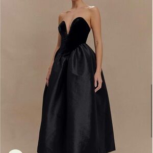 Meshki Black Strapless Plunging Midi Dress